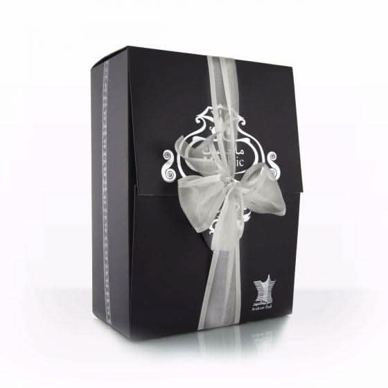 Arabian Oud Majestic Eau De Parfum 100ml bottle with elegant design, showcasing the luxurious scent and packaging.