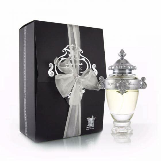 Arabian Oud Majestic EDP Eau De Parfum 100ML bottle with elegant packaging and floral design.