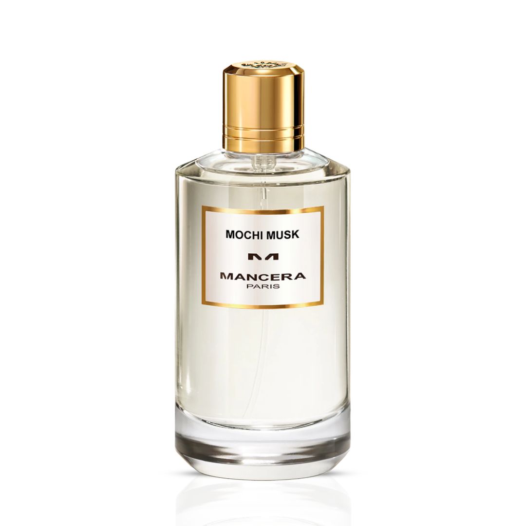 Mancera Mochi Musk Eau de Parfum spray bottle, 120ml, with sleek packaging and elegant design showing the perfume container.