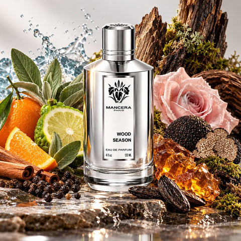 Mancera Wood Season Eau de Parfum spray bottle, 100ml, with elegant packaging and wood-inspired design.