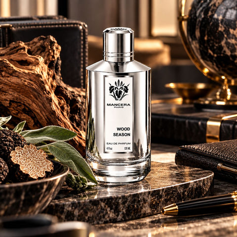 Mancera Wood Season Eau de Parfum spray 100ml bottle with elegant packaging, showcasing the luxurious fragrance design.