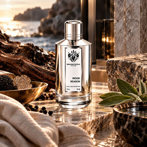 Mancera Wood Season Eau de Parfum spray 100ml bottle, featuring a sleek design and elegant packaging.