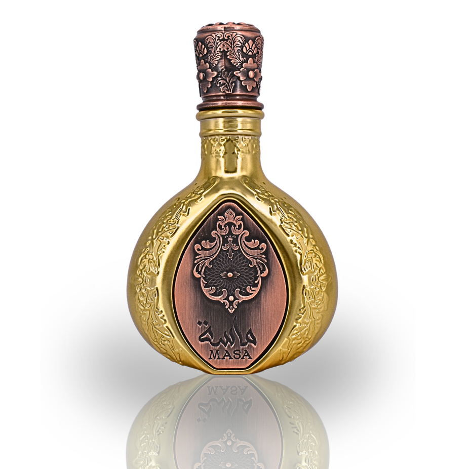 Masa EDP by Lattafa Pride, 100ml Eau De Parfum bottle with a sleek design and a transparent glass container.