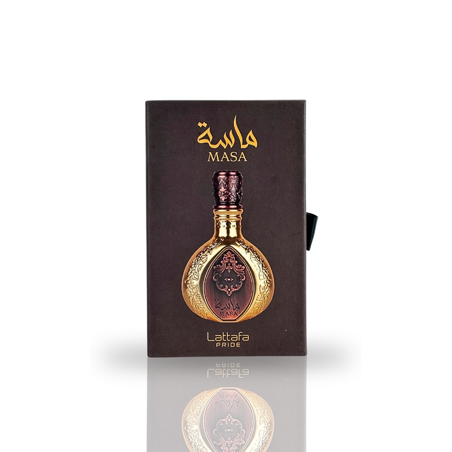 Sample of Masa EDP perfume by Lattafa Pride in a 20ml bottle, featuring elegant packaging and branding.