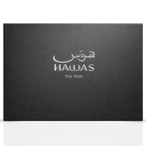 Hawas Fire 3-piece perfume gift set by Rasasi with three elegant bottles of scented fragrances arranged together.