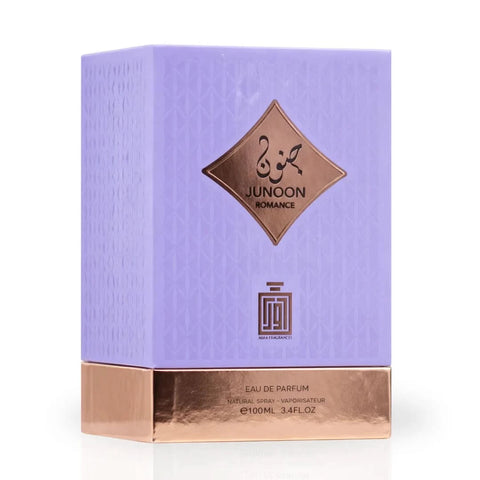 Aura Fragrances Junoon Romance Eau De Parfum spray 100ml bottle, elegant packaging with floral and fruity scent notes.