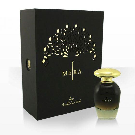 Arabian Oud Mera Gold for Women EDP bottle, 100ml, elegant glass container with gold accents, reflecting luxury and femininity