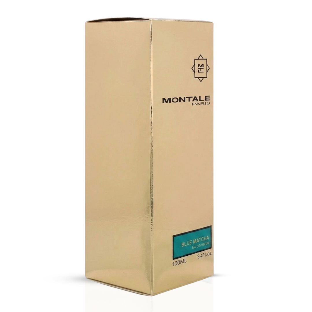 Blue Matcha Eau de Parfum spray by Montale, 100ml bottle, with a sleek blue design and elegant perfume branding.