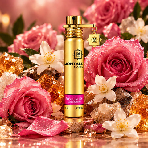 Montale Viral Gourmand Travel Fragrance Set featuring 3x20ml Eau de Parfum sprays: Lucky Candy, Roses Musk, Intense Café.