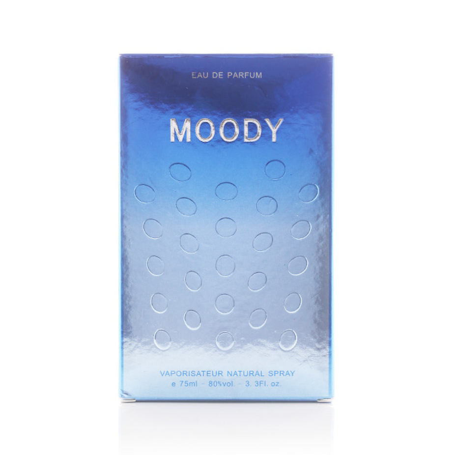 Arabian Oud Moody Eau De Parfum 75 mL bottle with elegant packaging, showcasing the luxurious fragrance design.