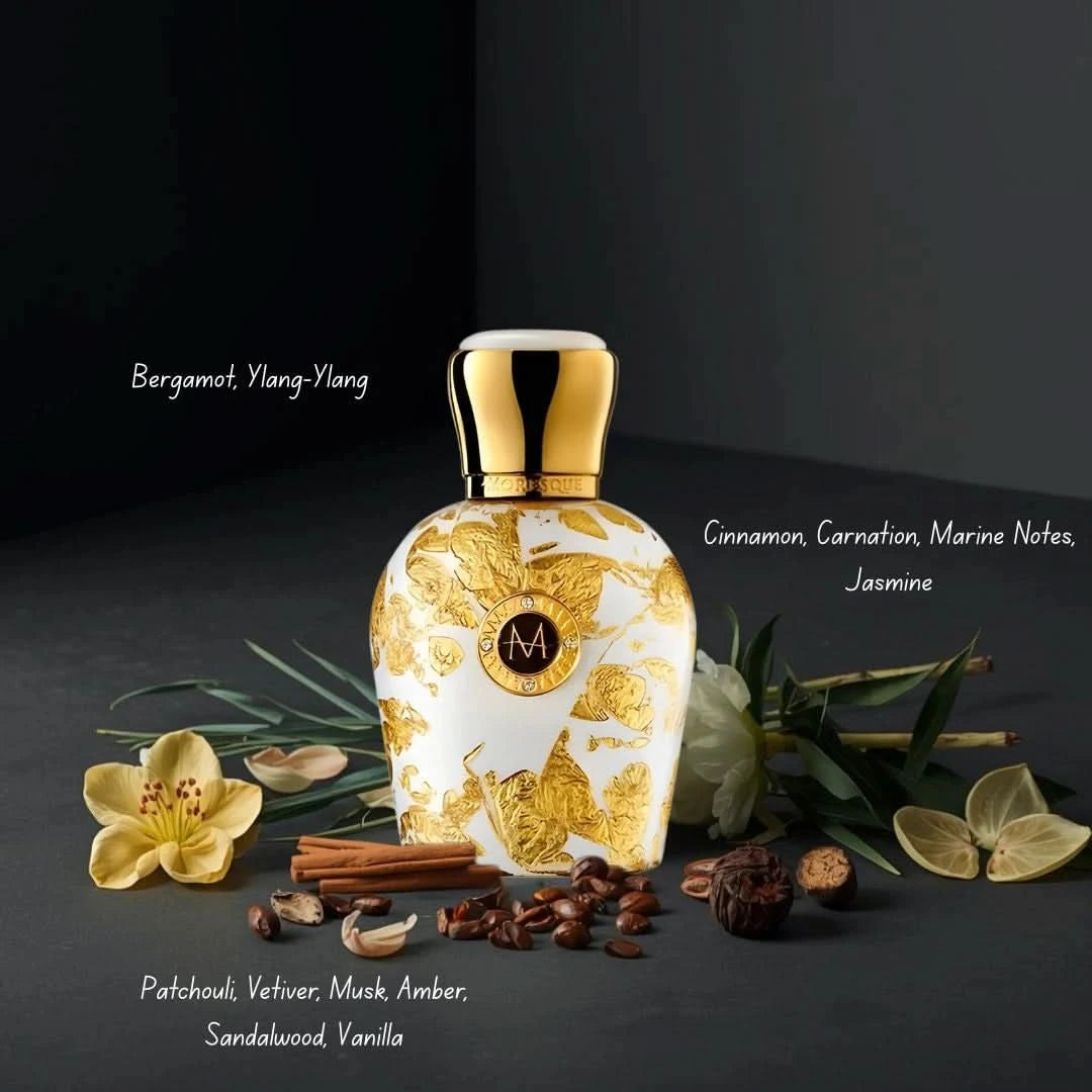 Moresque Regina Eau de Parfum Spray 50ml, elegant bottle with floral and woody notes, sophisticated fragrance presentation.