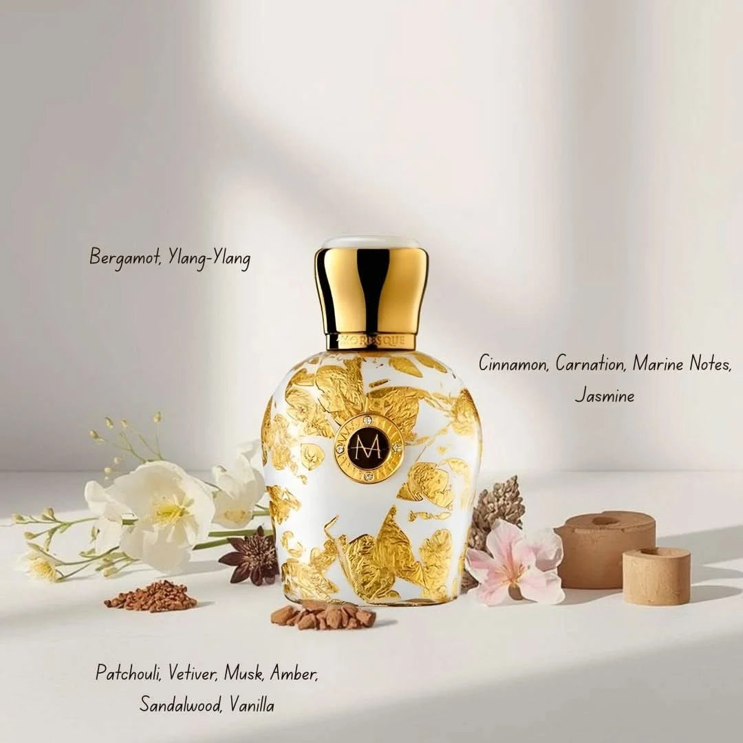 Moresque Regina Eau de Parfum Spray 50ml bottle, elegant glass design with floral and oriental scent notes.