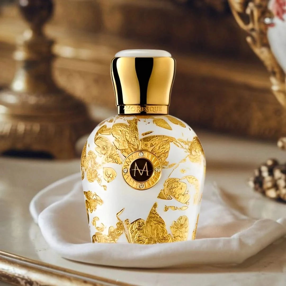 Moresque Regina Eau de Parfum Spray 50ml, elegant bottle with floral and spicy notes, luxurious fragrance presentation.