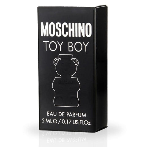 Miniature Toy Boy Eau de Parfum by Moschino, 5ml bottle, showcasing the luxury fragrance with playful design.