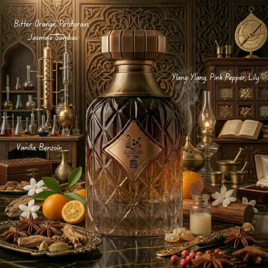 Aura by Aura Junoon Desire, Romance, and Extreme Eau De Parfum Spray bundle, 100ml bottles, featuring elegant glass bottles.
