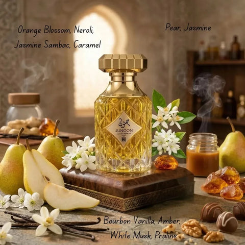 Aura Fragrances Junoon Desire Eau De Parfum spray 100ml bottle with elegant packaging and fragrance details visible.