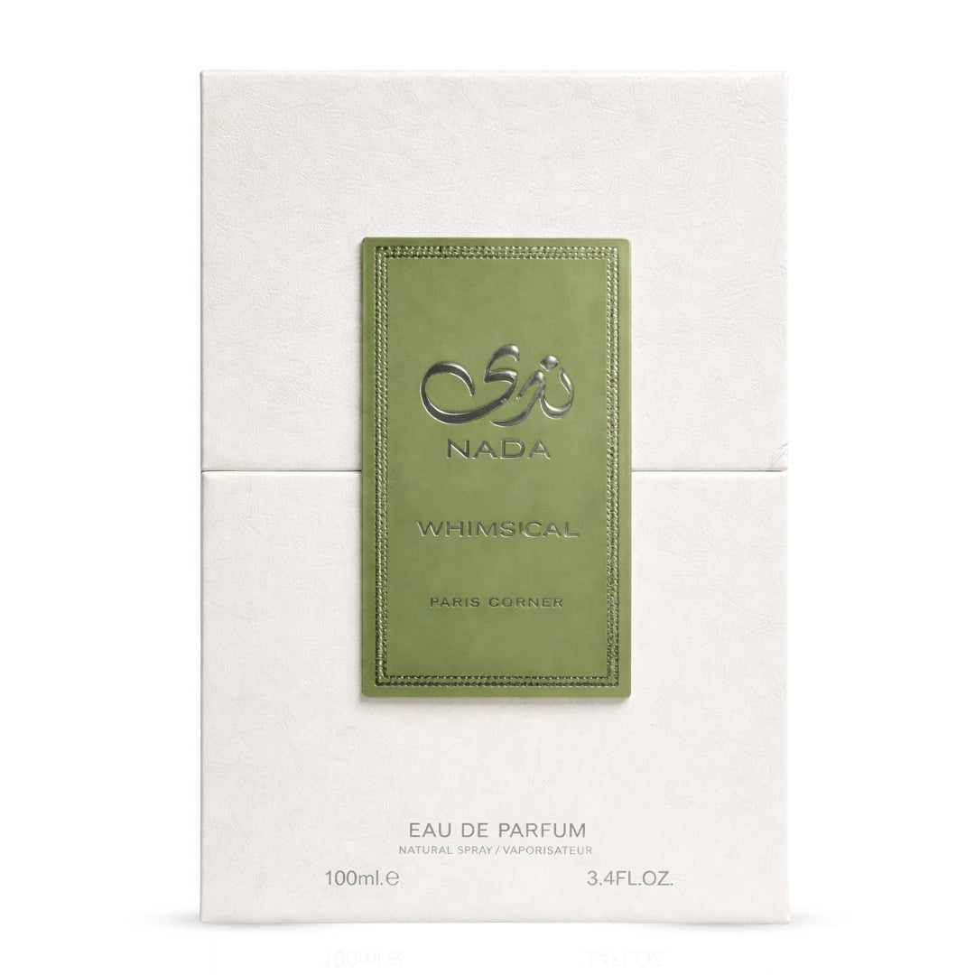 Nada Whimsical Eau De Parfum spray by Paris Corner, 100ml, featuring a sleek glass bottle with a decorative cap.