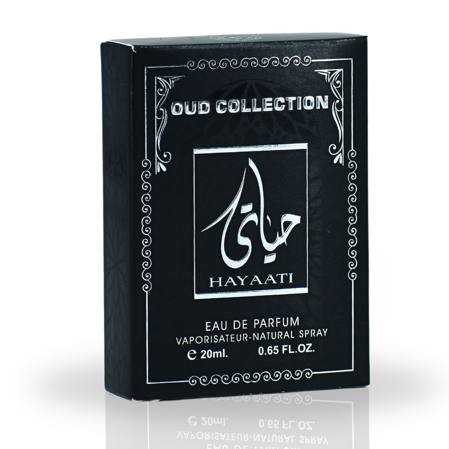 Hayaati Eau de Parfum Spray by Ard Al Zaafaran, 20ml sample bottle with elegant packaging and floral fragrance design