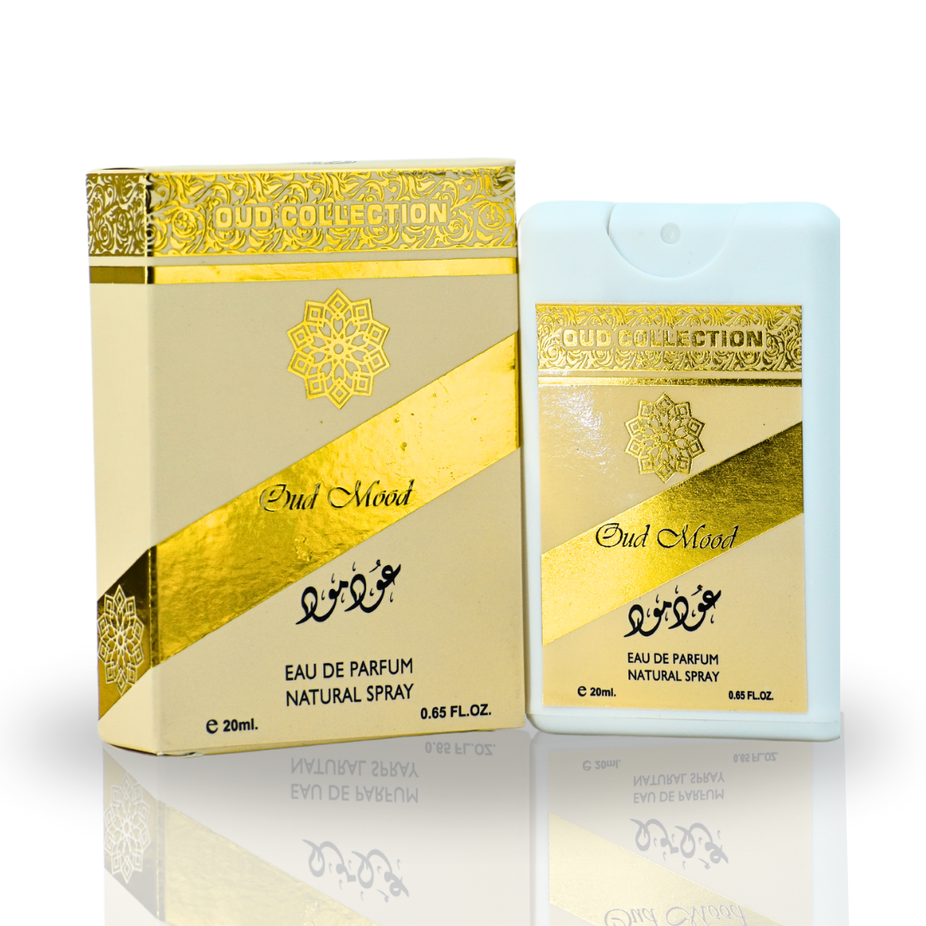 Sample of Oud Mood Eau de Parfum spray by Ard Al Zaafaran, featuring a 20ml bottle with elegant packaging.