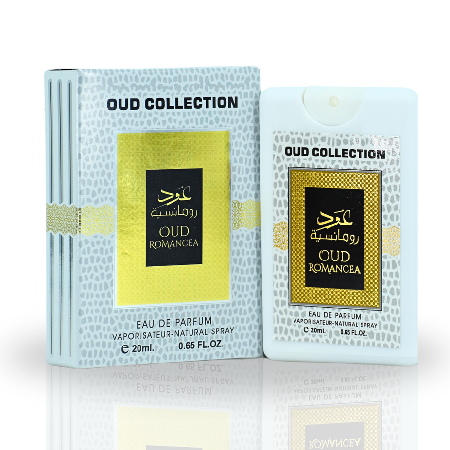 Sample of Ard Al Zaafaran Oud Collection Oud Romancea EDP spray in 20ml miniature bottle with luxurious fragrance.
