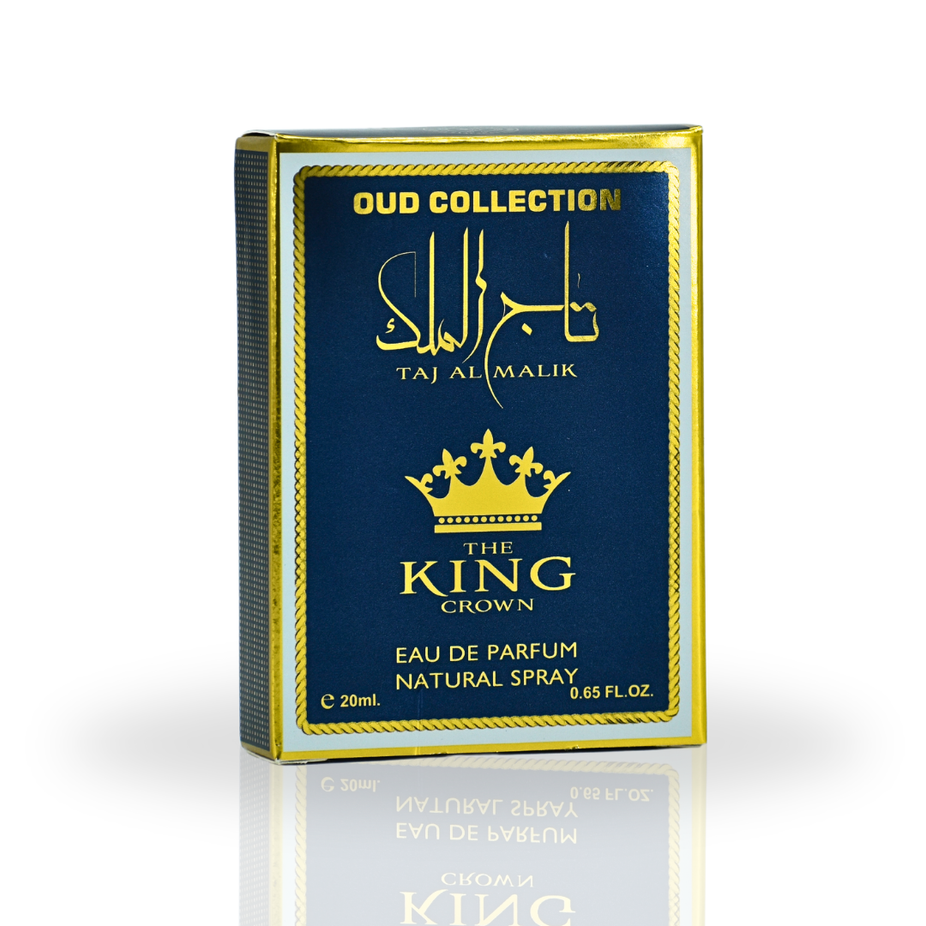 Sample of Ard Al Zaafaran Taj Al Malik Oud Collection EDP spray in 20ml miniature bottle, featuring rich, luxurious fragrance.
