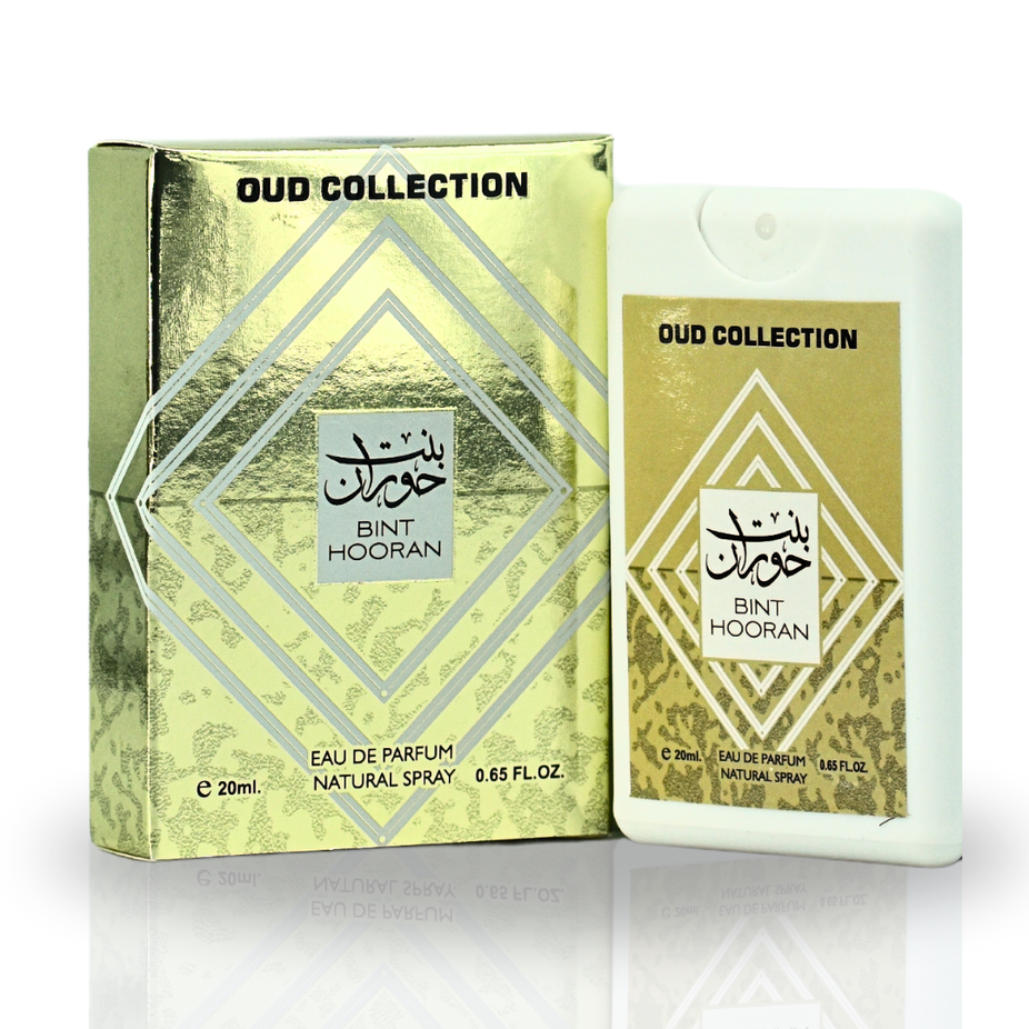 Ard Al Zaafaran Bint Hooran Oud Collection EDP spray, 20ml sample size, miniature fragrance bottle with elegant packaging.