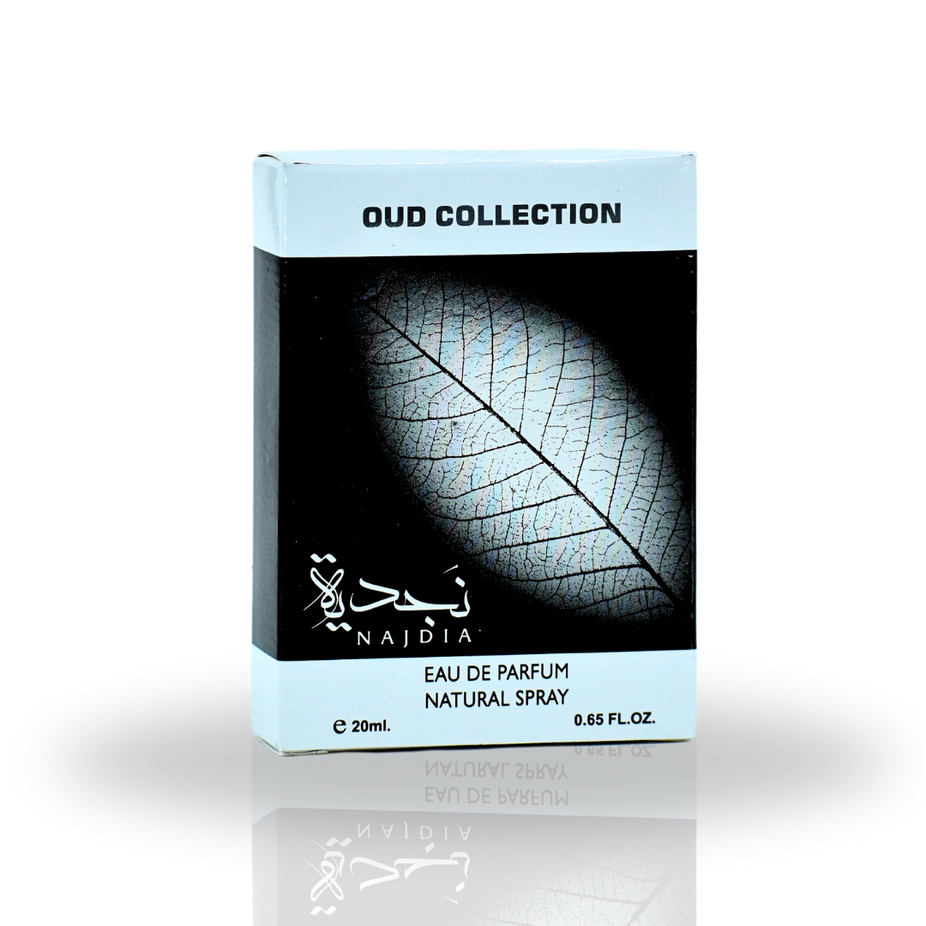 Ard Al Zaafaran Najdia Oud Collection EDP spray sample, 20ml miniature perfume bottle with floral and woody notes.