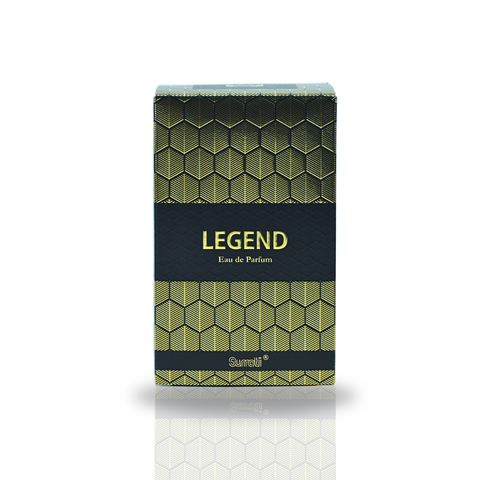 Surrati Legend Eau de Parfum Spray 100ml bottle with elegant packaging and black cap, showcasing the fragrance design.