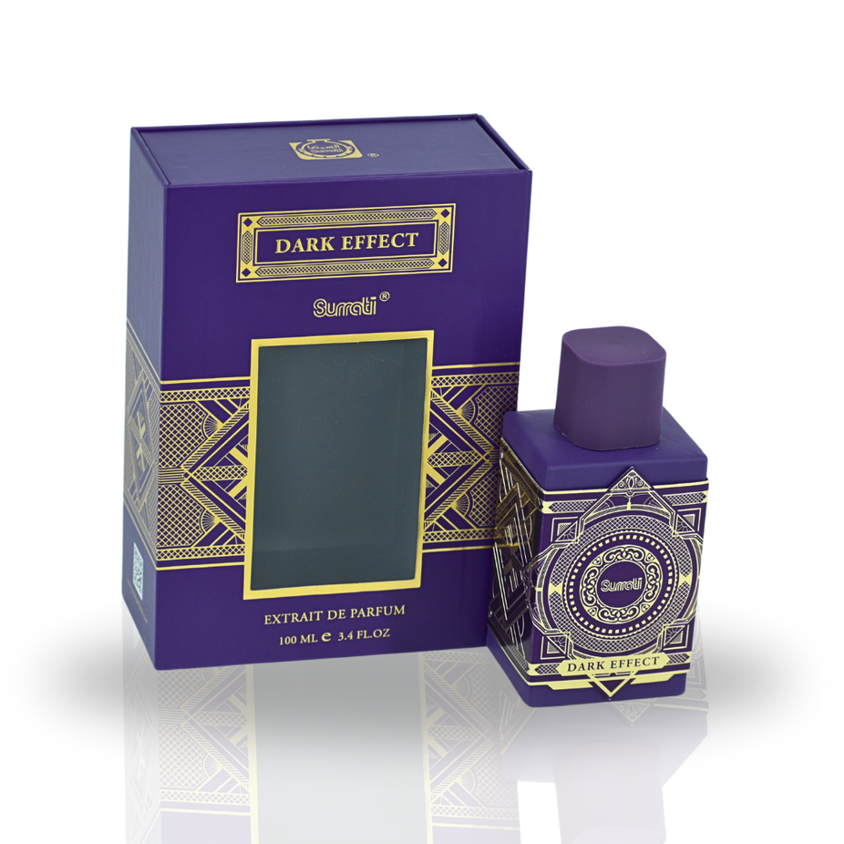 Surrati Dark Effect EDP 100ml bottle with elegant packaging, exotic fragrance for men and women.