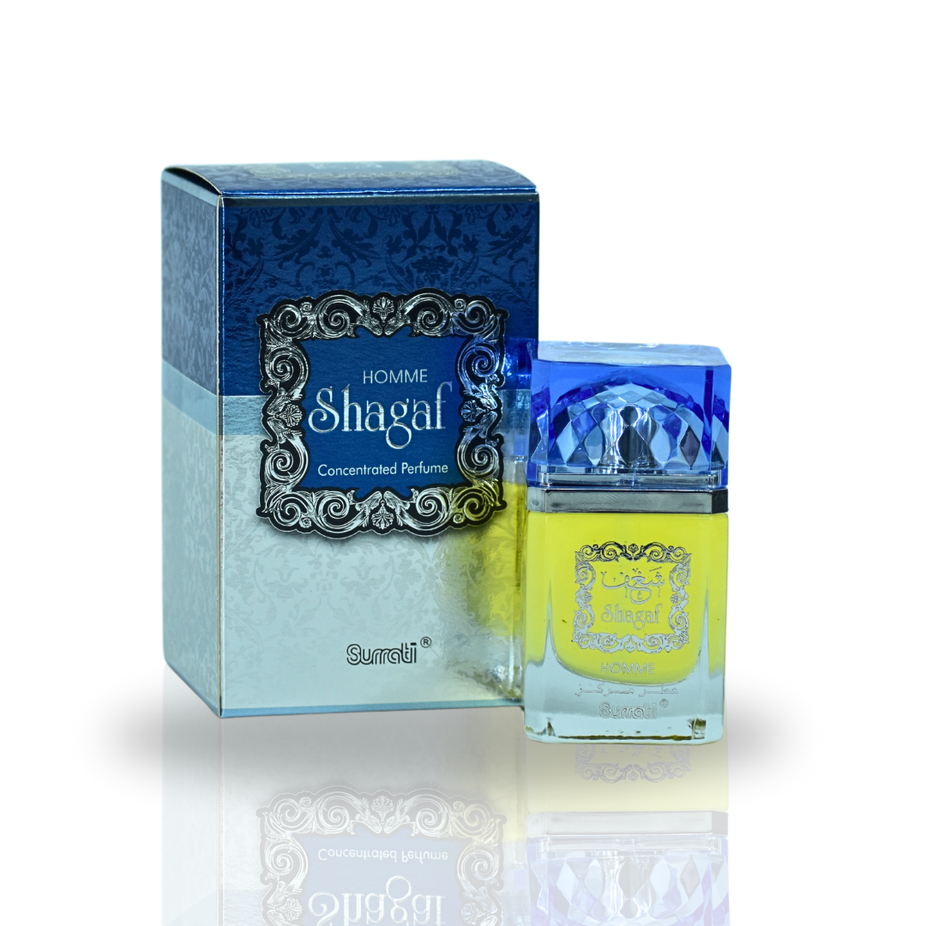 Surrati Shaghaf Homme CPO concentrated perfume oil in a 30ml bottle, featuring exotic fragrance for men and women.