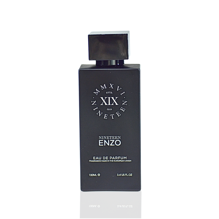 Nineteen XIX Enzo Eau De Parfum bottle, 100ml, with sleek white packaging and elegant design.