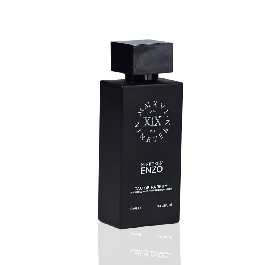 Nineteen Enzo EDP Eau De Parfum 100ml bottle with sleek white design, showcasing the Nineteen fragrance product.