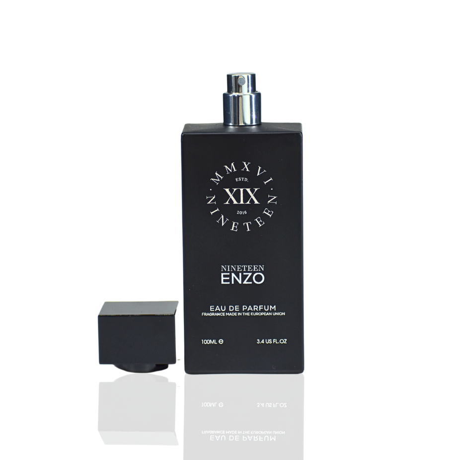 Nineteen XIX Enzo Eau De Parfum 100ml bottle with sleek white design, showcasing the Nineteen brand's elegant fragrance.