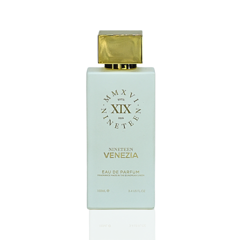 Nineteen XIX Venezia Eau De Parfum bottle in a sleek 100ml size, with a white and silver design.