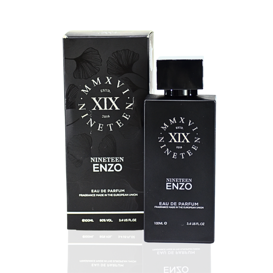Nineteen XIX Enzo Eau De Parfum 100ml bottle with sleek white packaging and stylish label design.