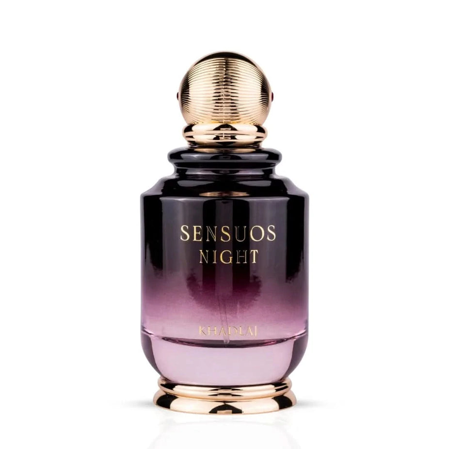 Khadlaj Sensuos Night Eau de Parfum spray 100ml bottle, elegant design, showcasing the luxurious fragrance and brand label.