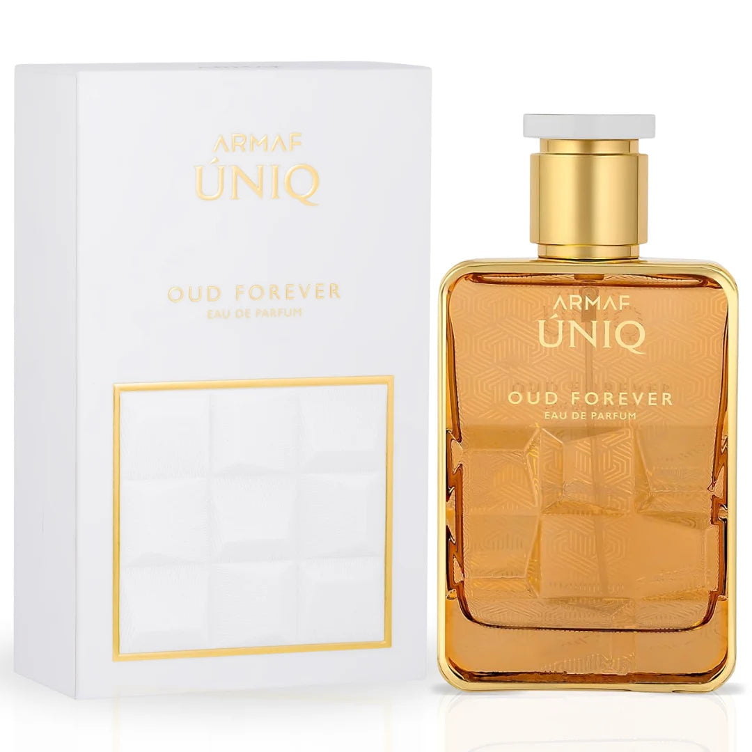 Armaf Uniq & Uniq Oud Forever Eau De Parfum Spray bundle, 100ml each, featuring sleek bottles and elegant fragrance design.