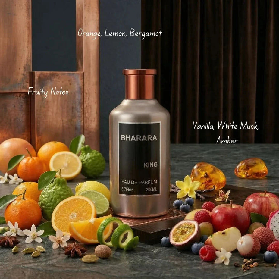 Bharara King Eau de Parfum Spray 200ml bottle with elegant packaging and branding, showcasing the BHARARA EDP product.