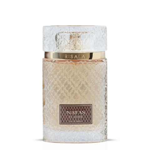 Nafas Feather Eau De Parfum Spray by Elite Risala, 100ml, featuring elegant glass bottle with a feather design.