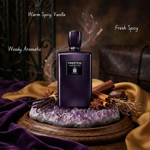 Aura Fragrances Prestige Imagination Eau De Parfum spray 100ml, elegant bottle with floral and spicy notes.