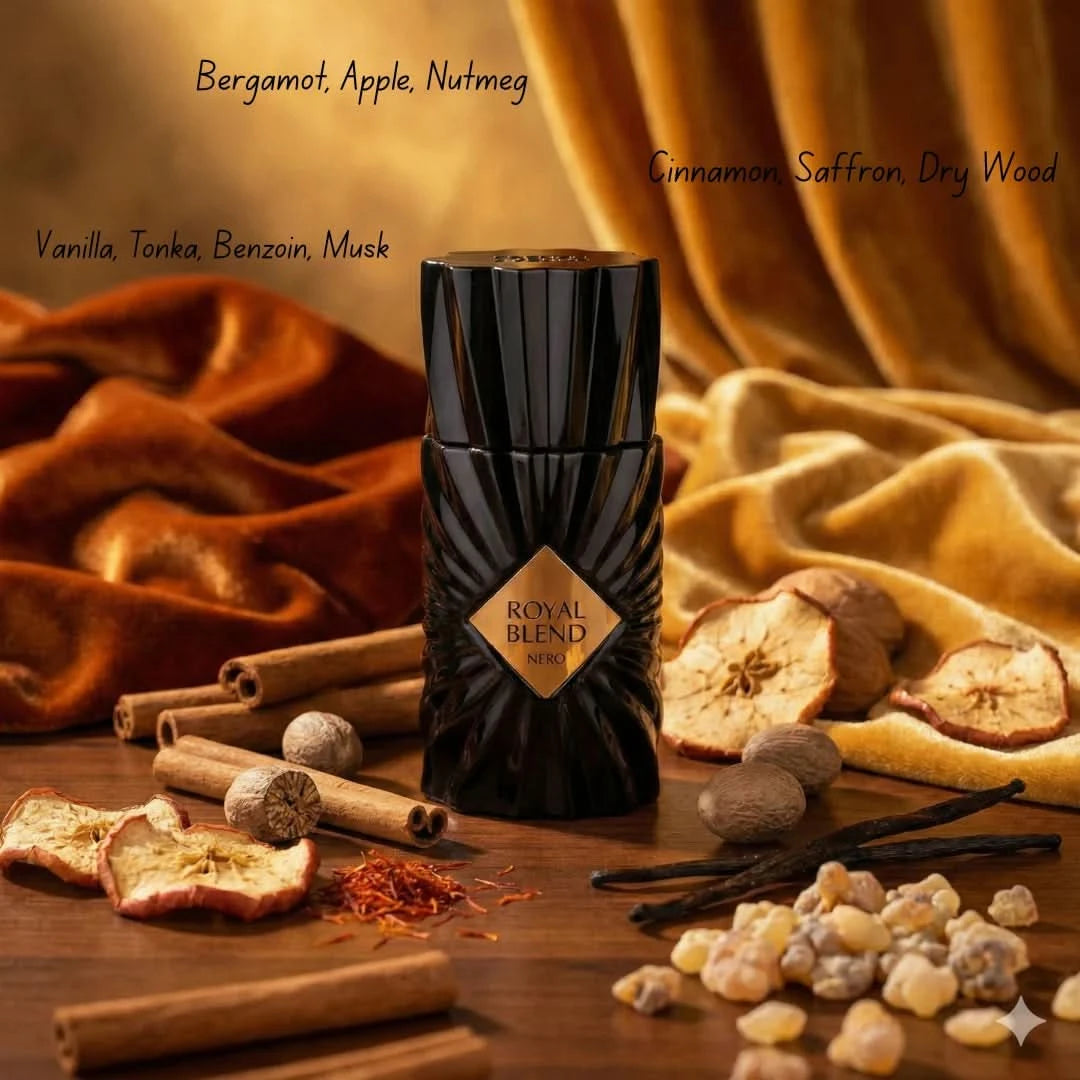 French Avenue Royal Blend Nero Extrait de Parfum spray in 100ml bottle, elegant fragrance with dark, aromatic notes.