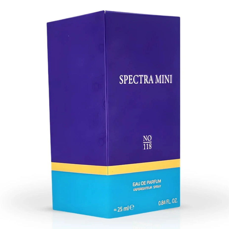 Spectra Mini No. 118 Eau De Parfum spray bottle, 25ml, with elegant design and clear fragrance label.