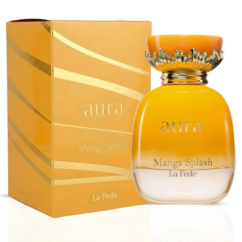 Khadlaj La Fede Aura Pista dessert and Aura Manga Splash Eau de Parfum spray bundle, 100ml bottles, elegant perfume packaging