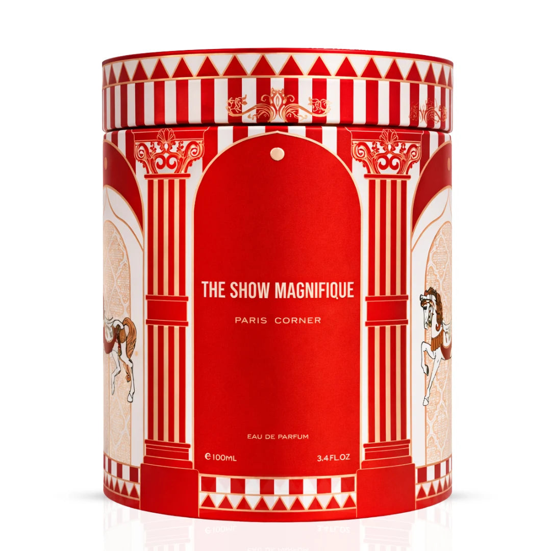 Paris Corner Show Magnifique Eau De Parfum spray 100ml bottle, elegant glass container with a sleek design.