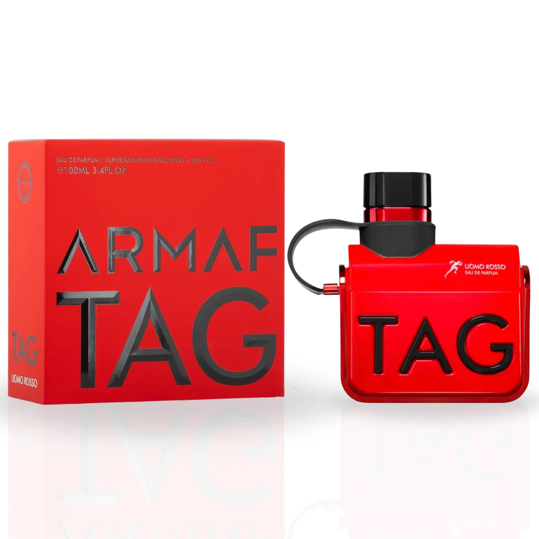 Armaf Tag Uomo Rosso and Nero Eau De Parfum Spray bundle, 100ml each, featuring sleek bottles and elegant design.