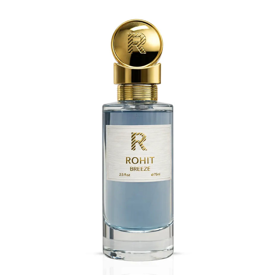 Rohit Breeze Eau de Parfum spray by Bharara, 75ml bottle with floral and fresh scent, shown in a sleek glass container.
