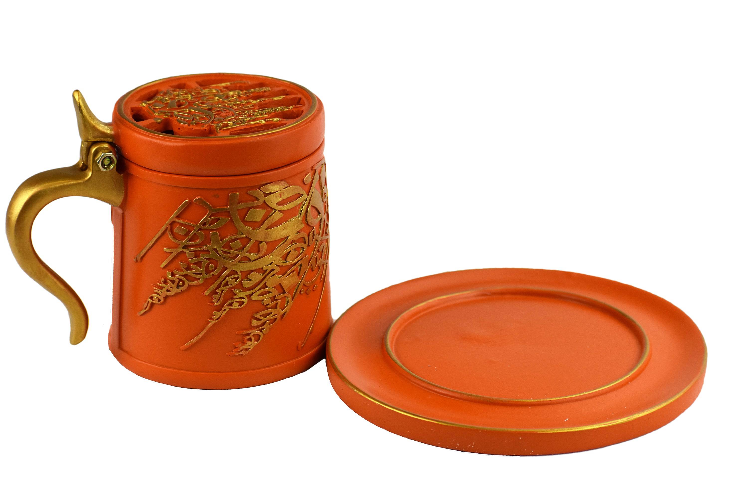 Tea Cup Style Closed Incense Bakhoor Burner - Orange - Intense oud