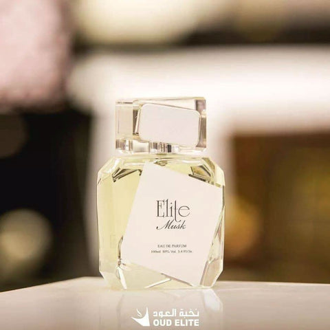 Oud Elite Elite Musk EDP 100ml fragrance bottle with cap, showcasing the luxurious Eau de Parfum design and branding.