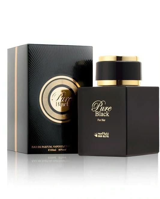 Pure Black For Her EDP by Oud Elite, 100ml bottle, elegant glass perfume with black accents, ideal for feminine floral scent.