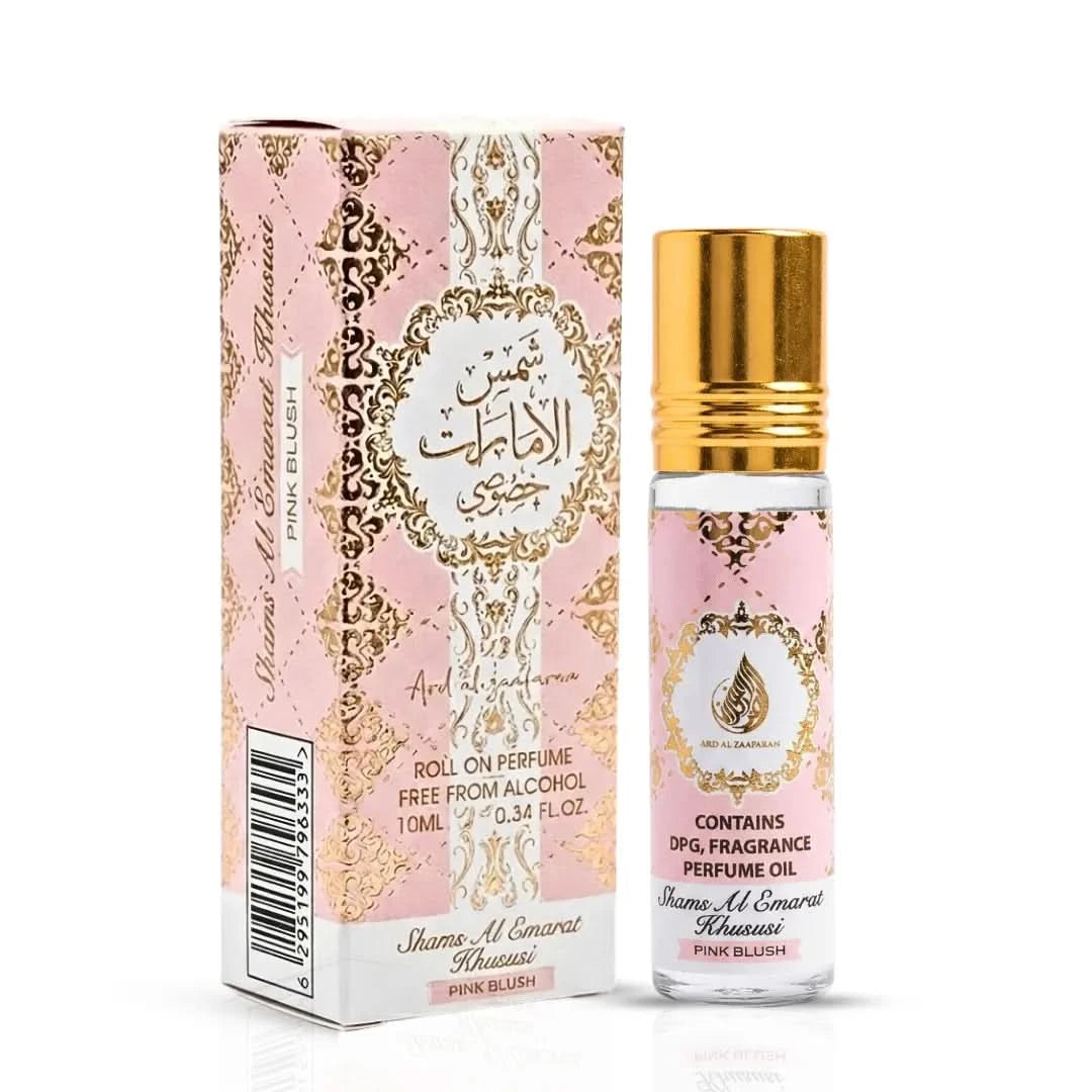 Lattafa Yara Candy Eau de Parfum spray and Ard Al Zaafaran Pink Blush roll-on perfume oil in a bundle, featuring elegant bottle designs
